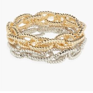 Natasha Elegant Gold and Silver Twist Rope Stretch Bracelet Set (2) NWT